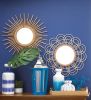 Blue Wood Candle Lantern with Stainless Steel Top - 24 inches