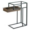 Glass-Top Industrial Side Table with Pull-Out Drawer