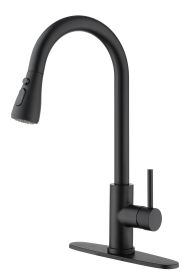 Black Kitchen Faucet, Kitchen Faucets with Pull Down Sprayer Commercial Stainless Steel Single Handle Single Hole Kitchen Sink Faucet
