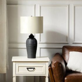 Midas 24.7 Modern LED Bedside Table Lamp with Drum-Shaped Linen Shade