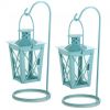 Hanging Railroad Lanterns Pair - Baby Blue