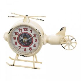 Vintage-Look Desk Clock - White Helicopter