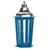 Blue Wood Candle Lantern with Stainless Steel Top - 20 inches