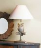 Wood Wise Owl Lamp with Fabric Shade