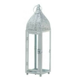 Silver Moroccan-Style Candle Lantern - 15 inches