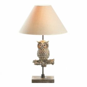 Wood Wise Owl Lamp with Fabric Shade