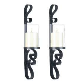 Scrolled Iron Candle Sconce Pair