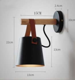 Bedroom Wooden Belt Iron Wall Lamp (Option: Black-Excluding light source)