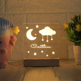 LED Bedside Lamp Children's Cartoon (Option: Moon and stars-Tricolor-USB)