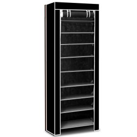 10 Tiers DIY Shoe Cabinet Dustproof Easy Assemble Tidy Shoe Rack Non-Woven Fabric Holding 27 Pair Shoes Brown (Color: Black)
